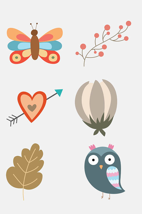 彩色时尚可爱动物手绘插画免抠素材