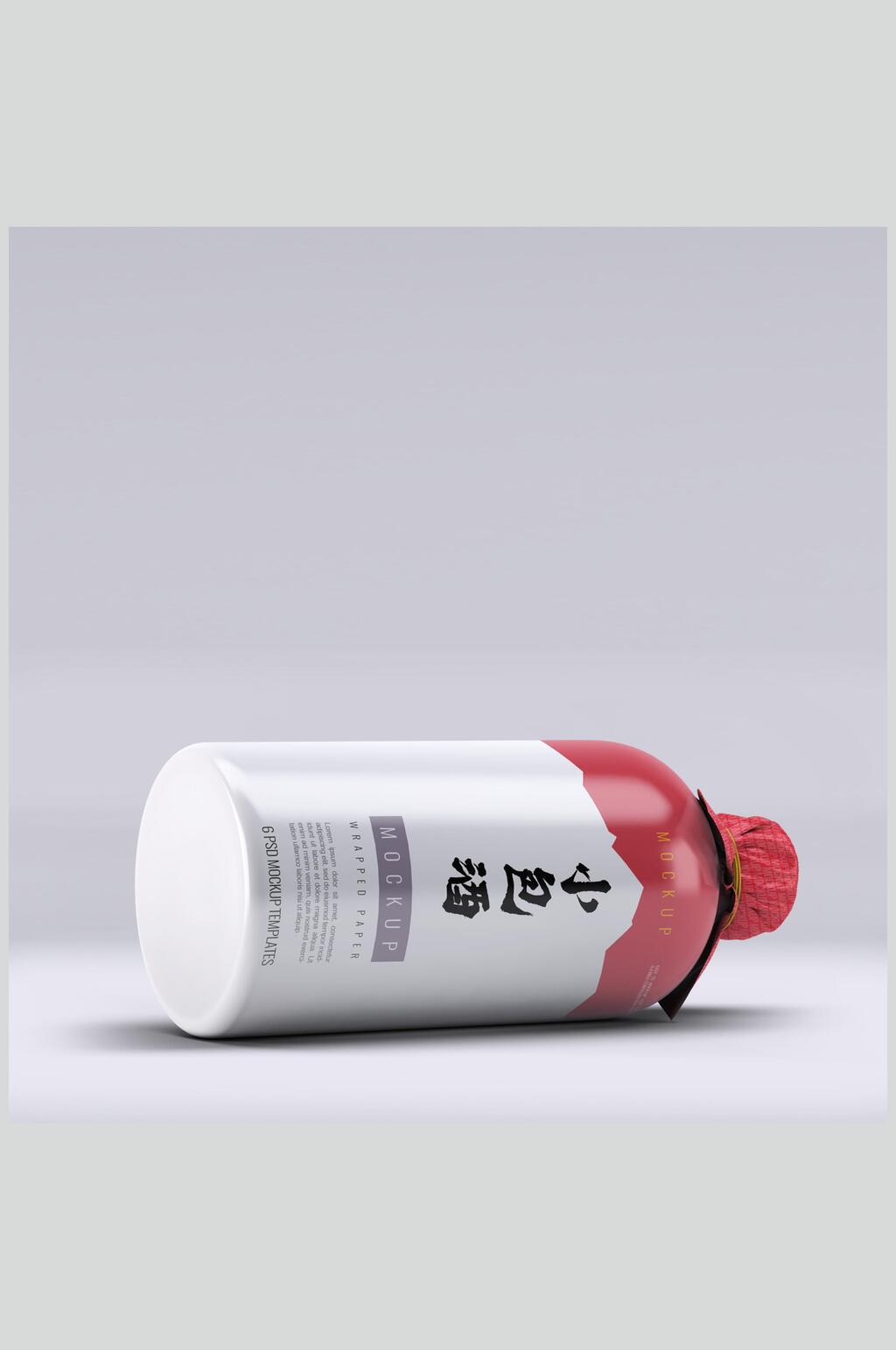 简约红白清新高端创意酒瓶包装样机素材