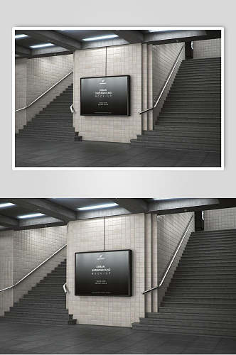 楼梯黑高级灰城市地铁灯箱海报样机