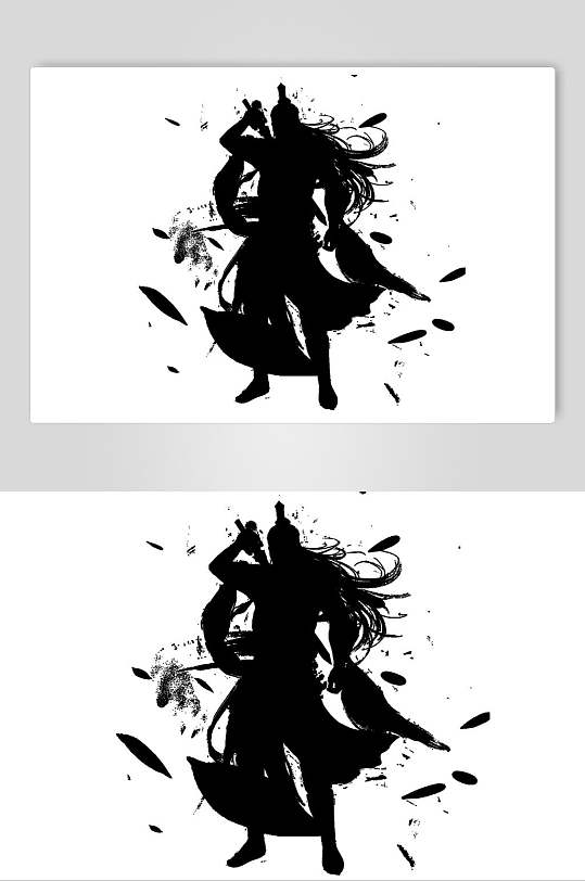 清新黑白高端创意水墨武侠侠客素材