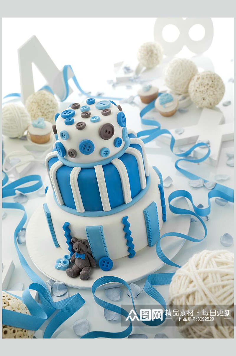 蓝色生日蛋糕食物摄影图片素材