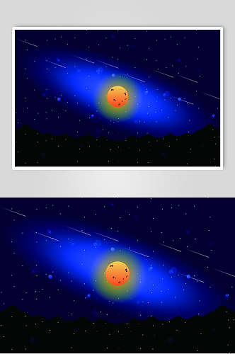 唯美湛蓝色星空风景插画素材