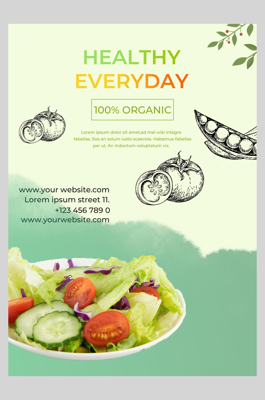 时尚英文绿色蔬菜轻食健康饮食海报