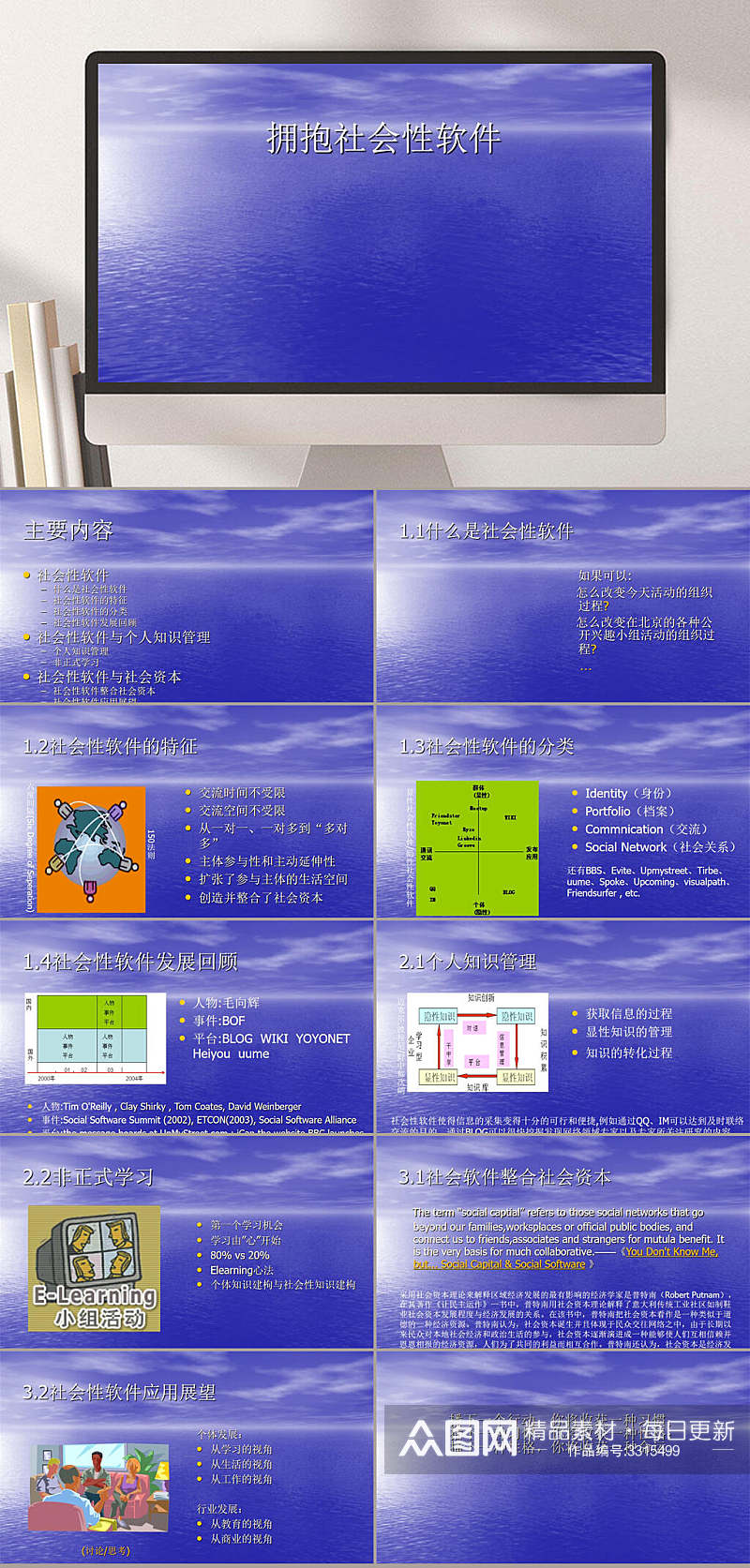 蓝色精美拥抱社会性软件企业PPT素材