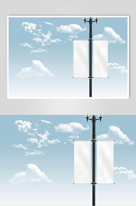 白色道旗路灯广告旗帜展示样机-众图网