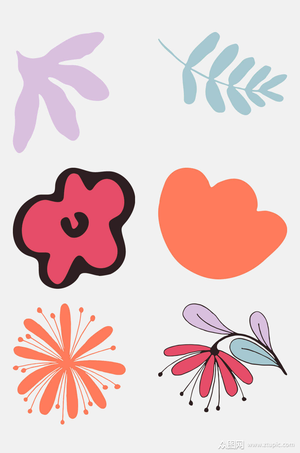 手绘卡通涂鸦植物叶子花朵免抠设计素材素材