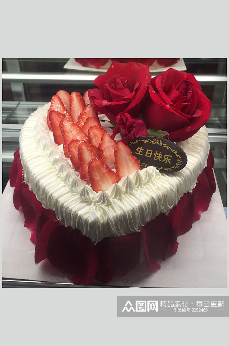 草莓玫瑰红生日蛋糕食物高清图片素材