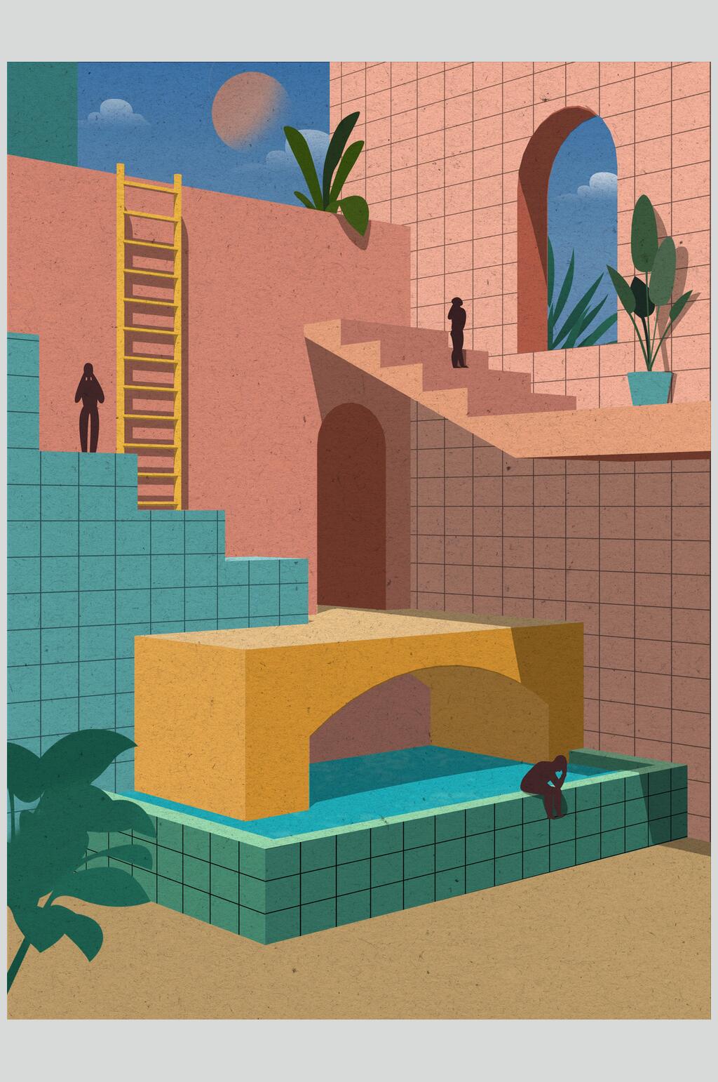 格子立体结构建筑插画素材素材