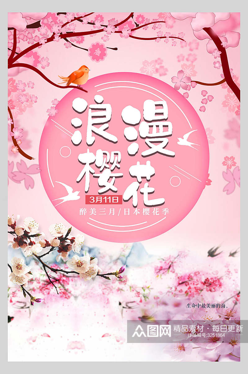粉色樱花节旅游海报素材