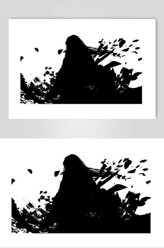 黑白高端创意简约水墨武侠侠客素材