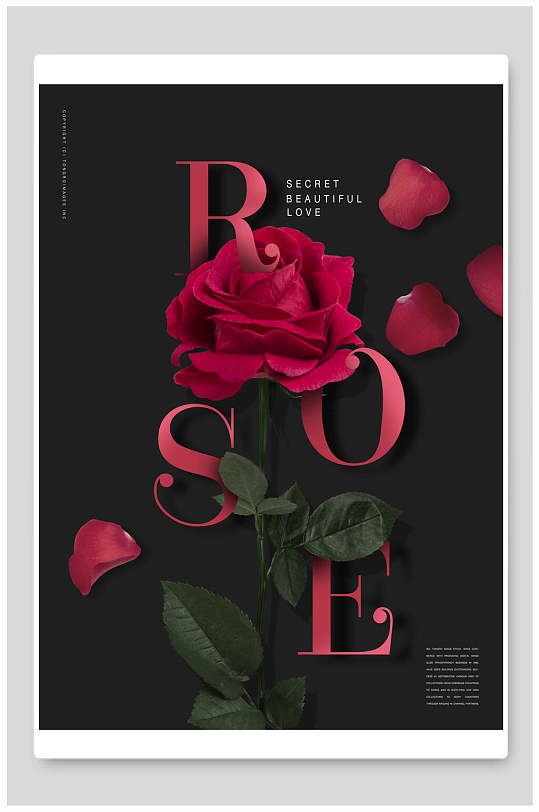 红色玫瑰花瓣鲜花海报