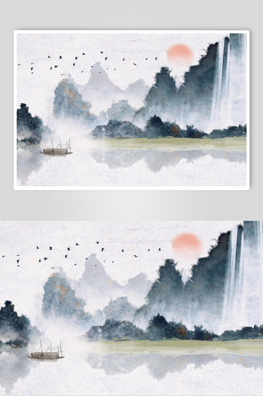 精致古典山水水墨插画素材素材