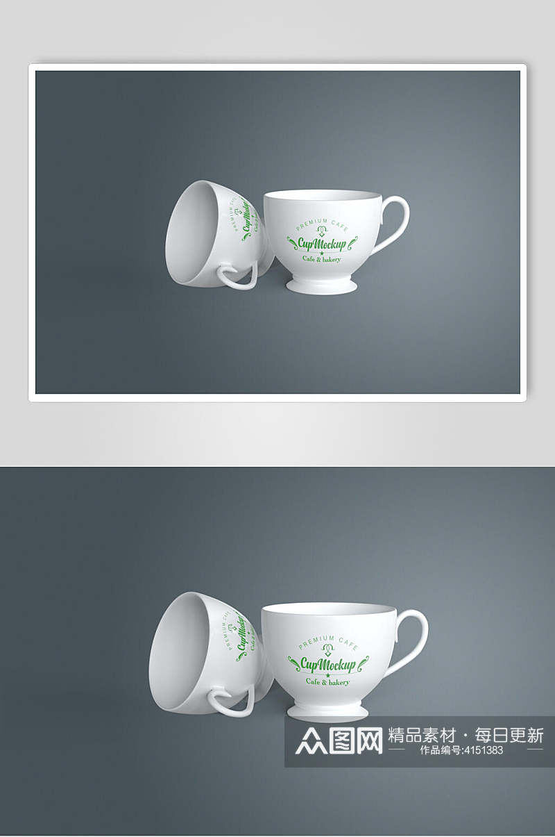 杯子深绿色马克杯图案设计展示样机素材