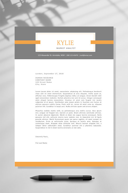 橙色边框国外英文简历WORD模板-众图网