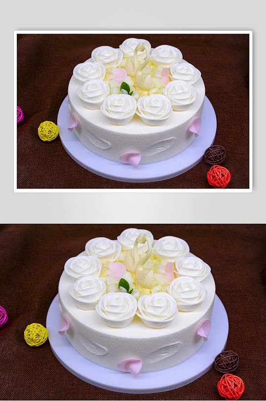 粉白色生日蛋糕摄影图片
