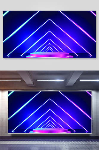 紫色科技霓虹灯光效背景展板
