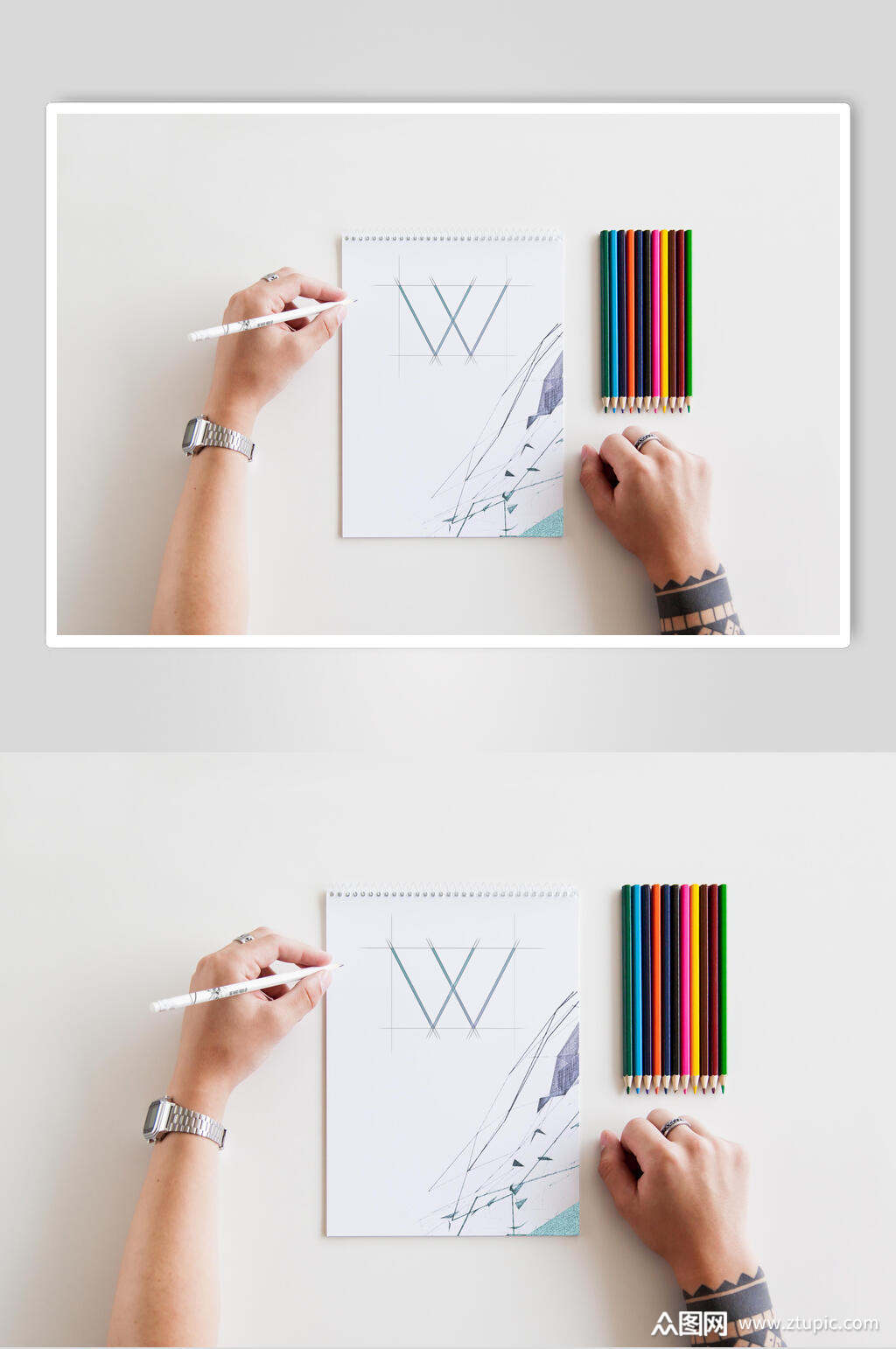 手表彩铅白色简约品牌vi设计样机素材