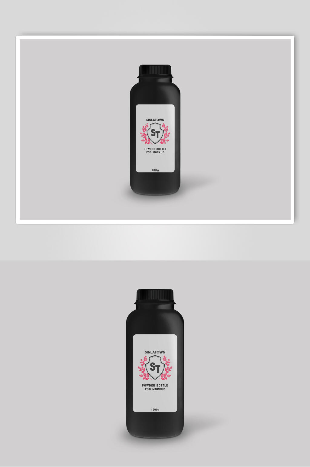 英文正视图瓶盖黑洗护包装样机素材