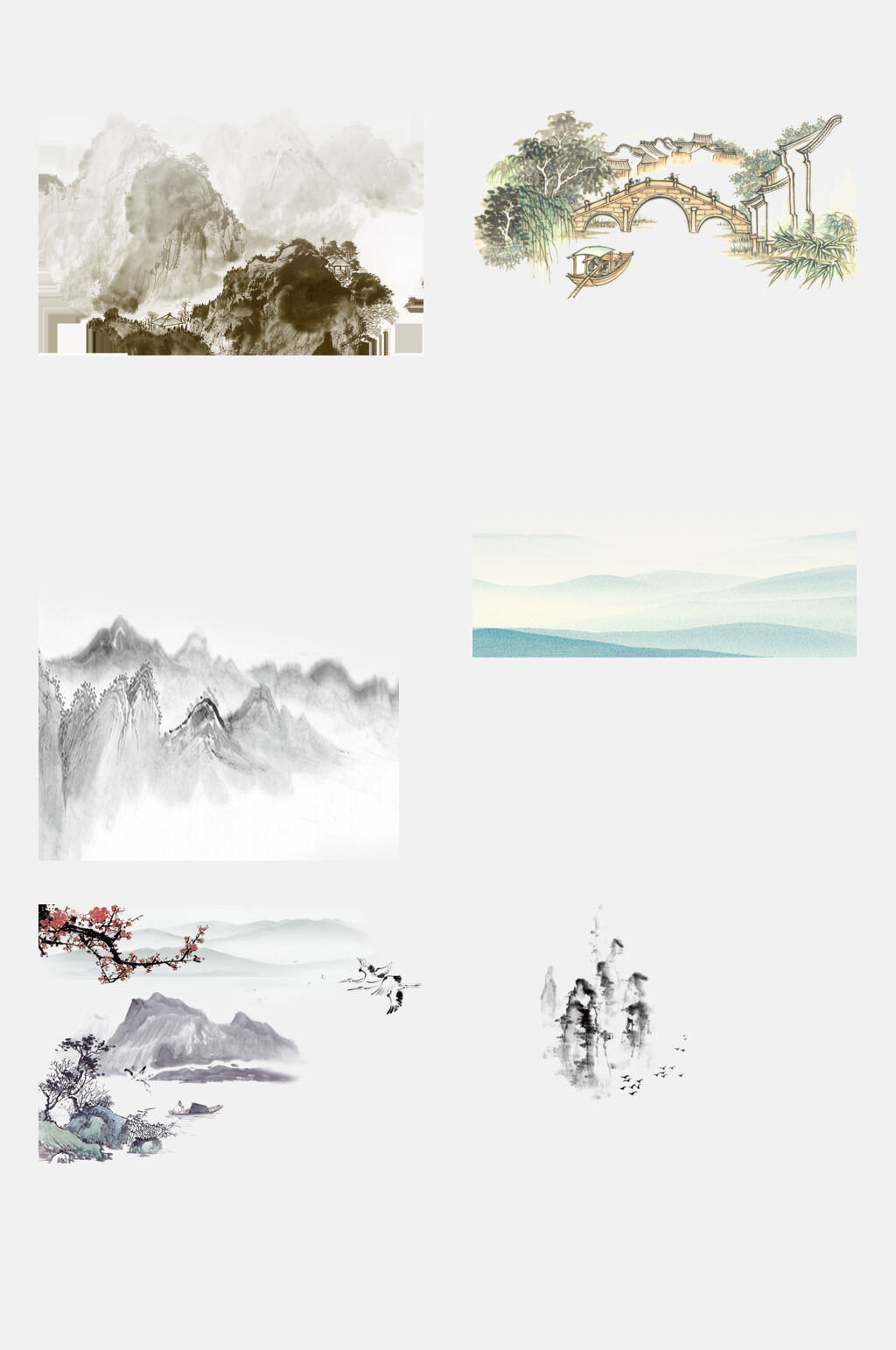 清新简洁古风水墨山水风景手绘免抠素材素材