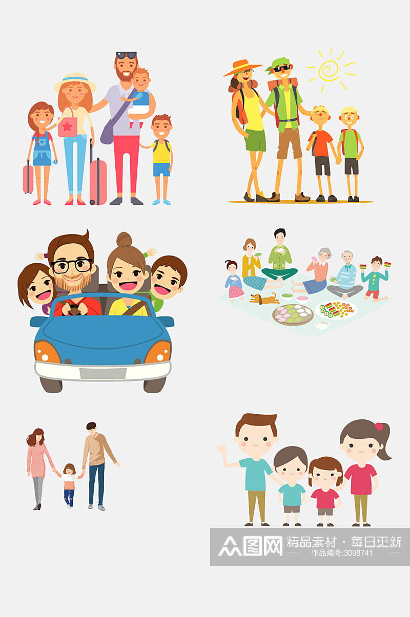 彩色卡通幸福家庭插画免抠设计素材素材