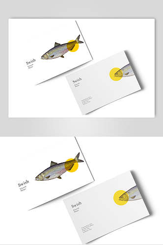 清新英文黄白鱼类海鲜餐饮贴图样机