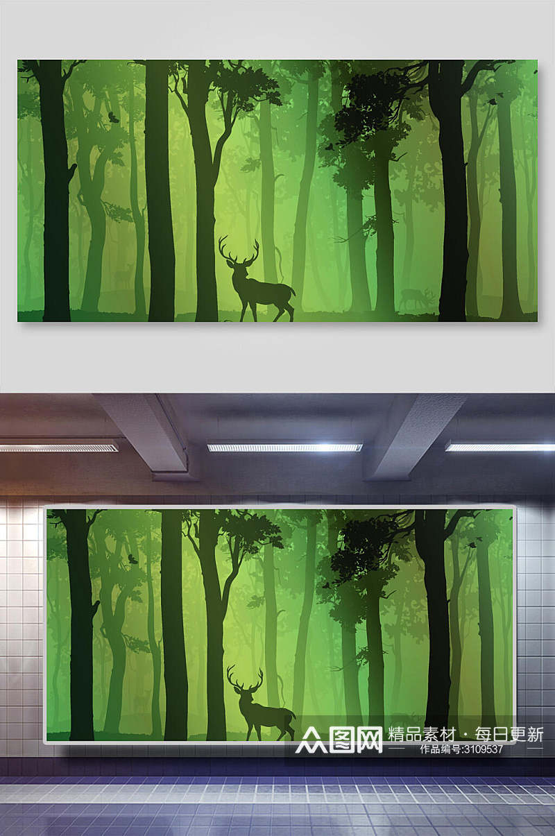森林麋鹿矢量背景展板素材