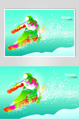 蓝绿色滑雪矢量素材