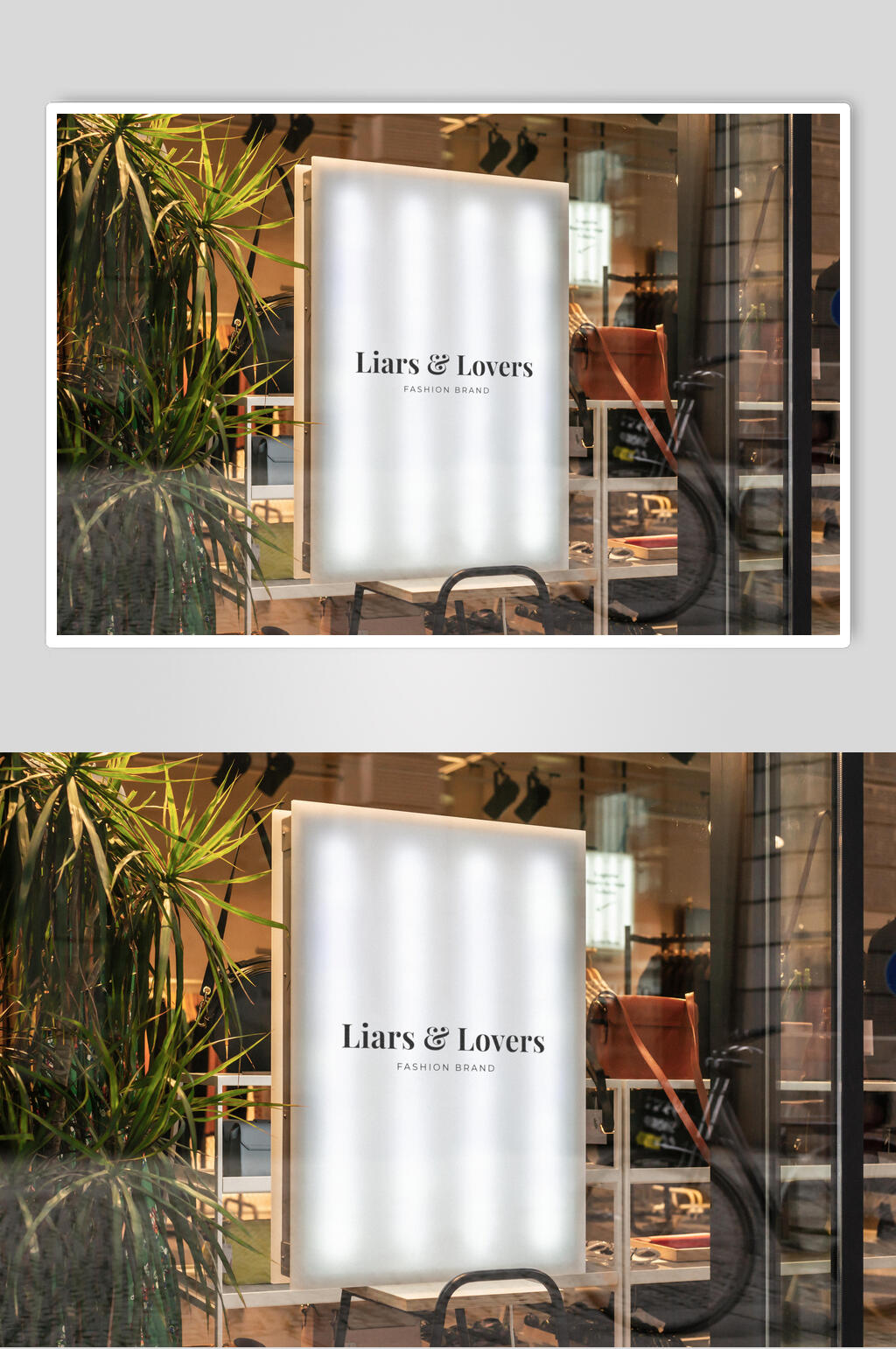 极简包包植物门头招牌LOGO展示场景样机素材