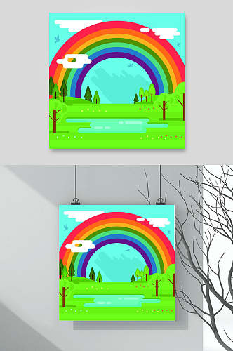 彩虹自然风景插画矢量素材