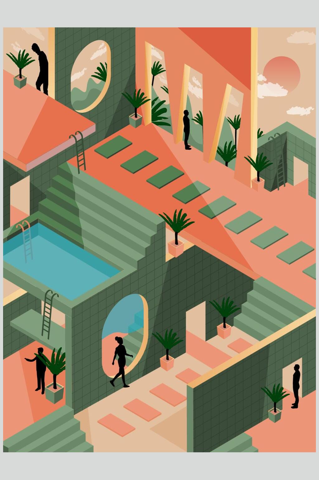 创意大气立体结构建筑插画矢量素材素材