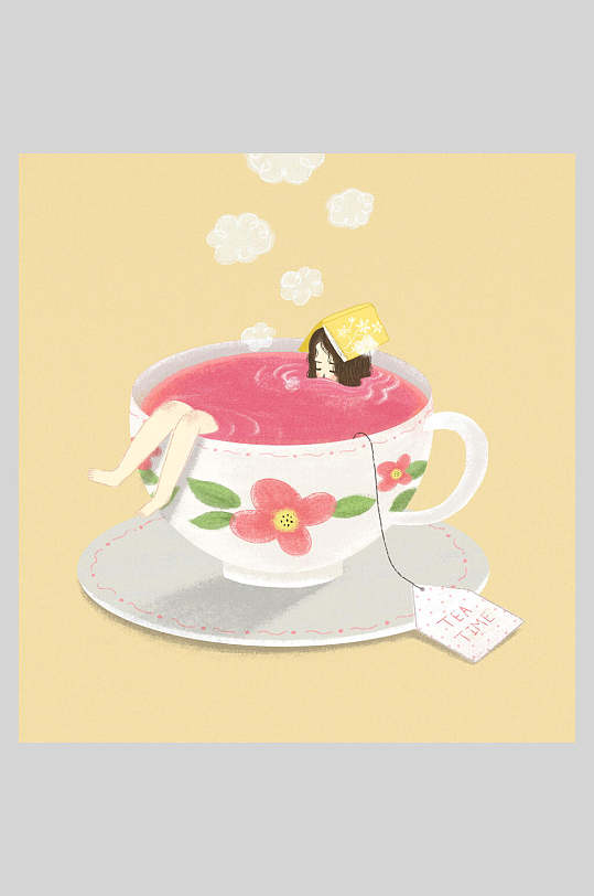 卡通茶水女孩插画素材