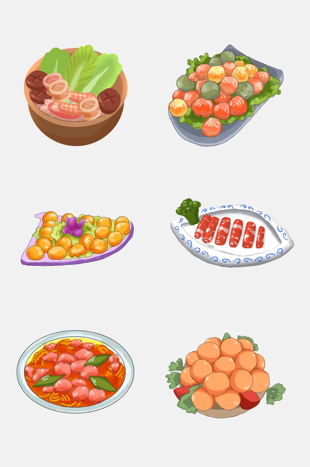 水彩火锅食材免抠素材 元素素材