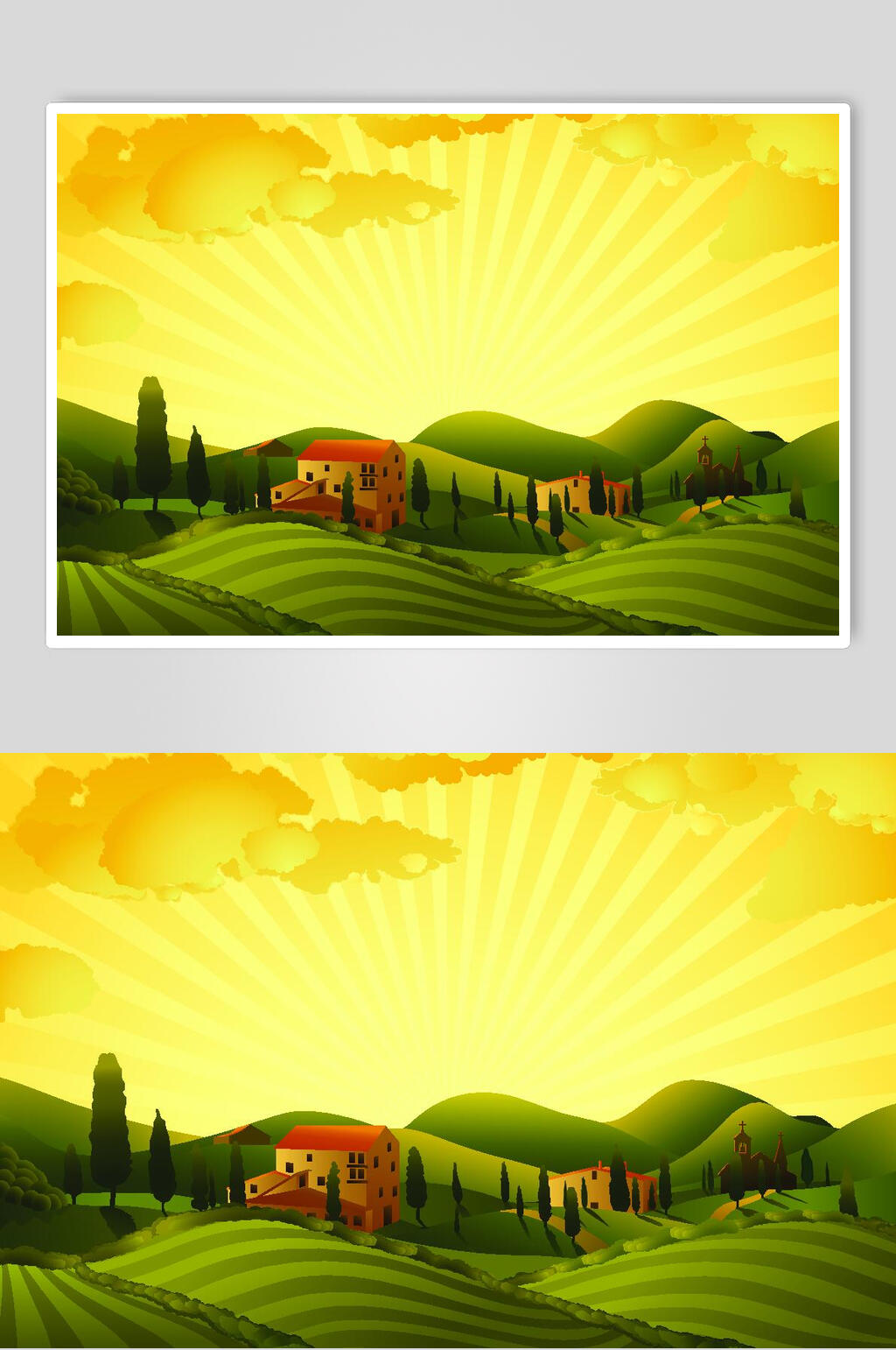 田园自然风景插画矢量素材素材