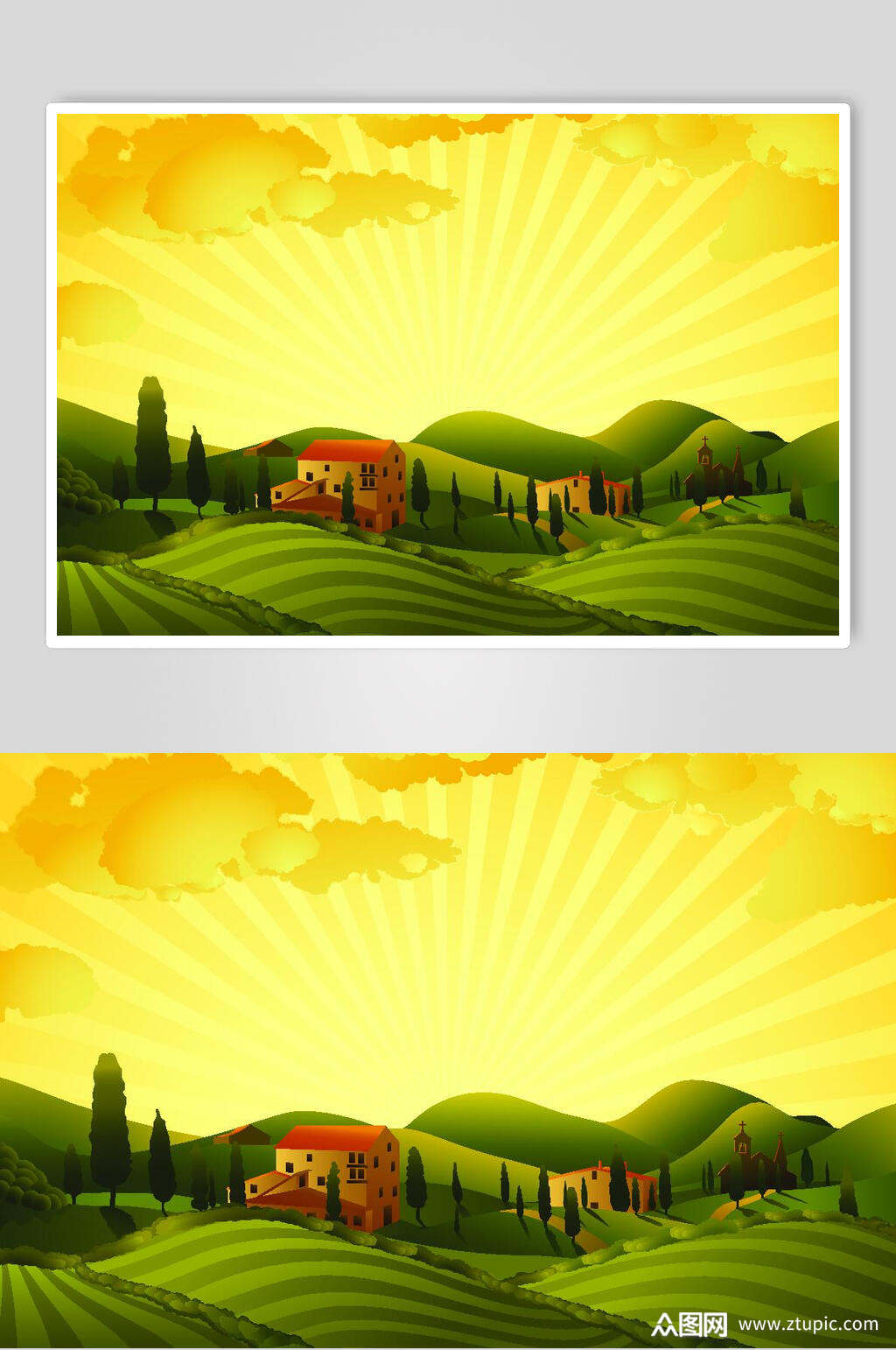 田园自然风景插画矢量素材模板下载-编号3703427-众图网