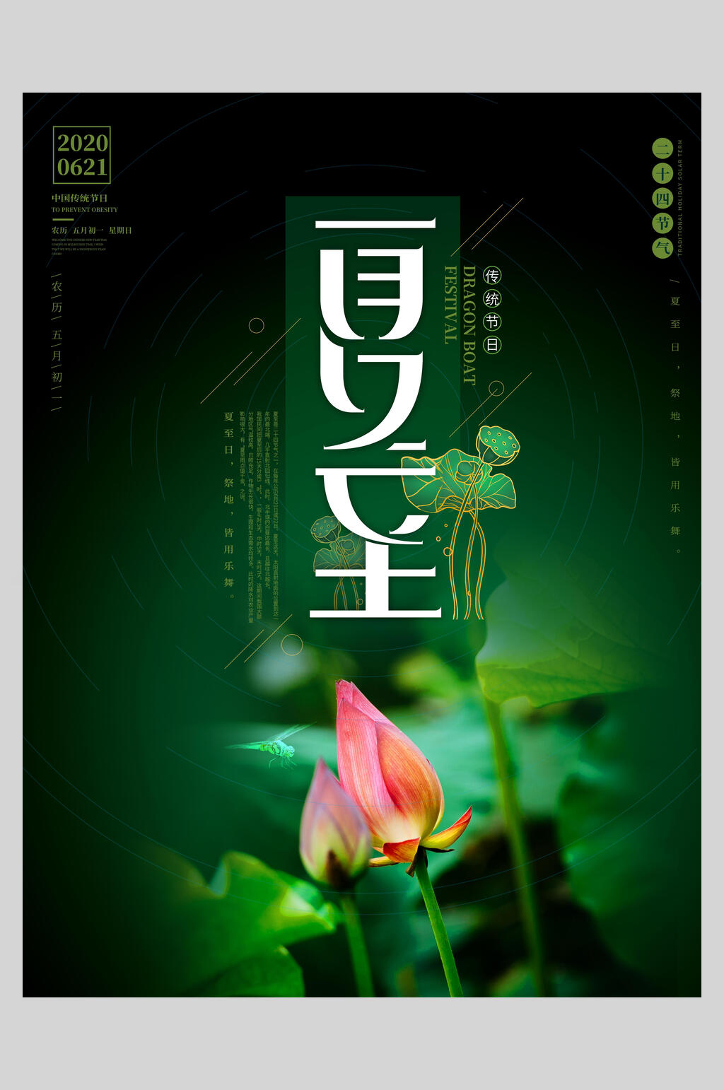 夏至清新荷花池节气海报素材