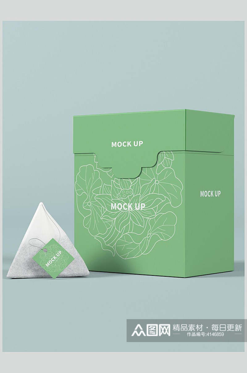 绿色英文线条茶叶包装设计展示样机素材