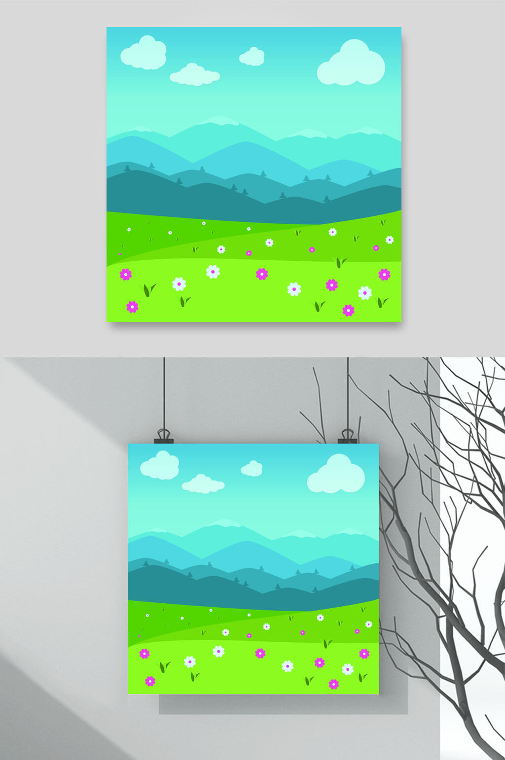 天空自然风景插画矢量素材素材