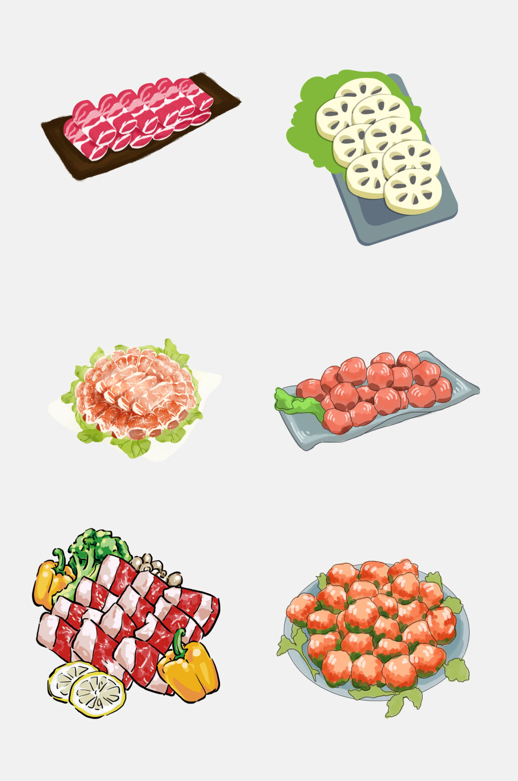 水彩美食火锅食材免抠素材素材