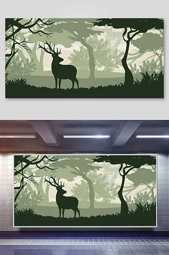 绿色鹿森林麋鹿矢量背景展板