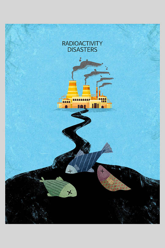 蓝色手绘英文高级感卡通污染海报