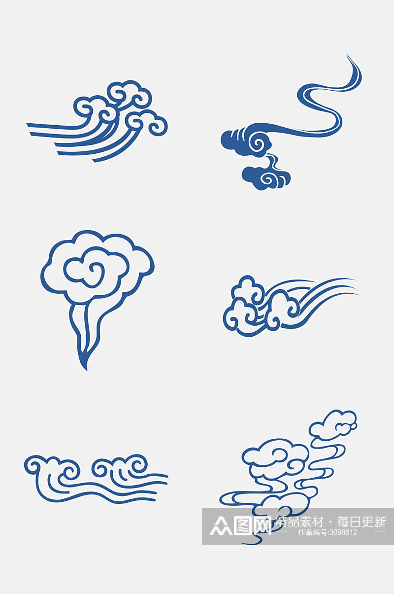 蓝色简洁中国古典中式传统祥云免抠设计素材素材
