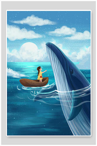 时尚蓝色鲸鱼插画素材