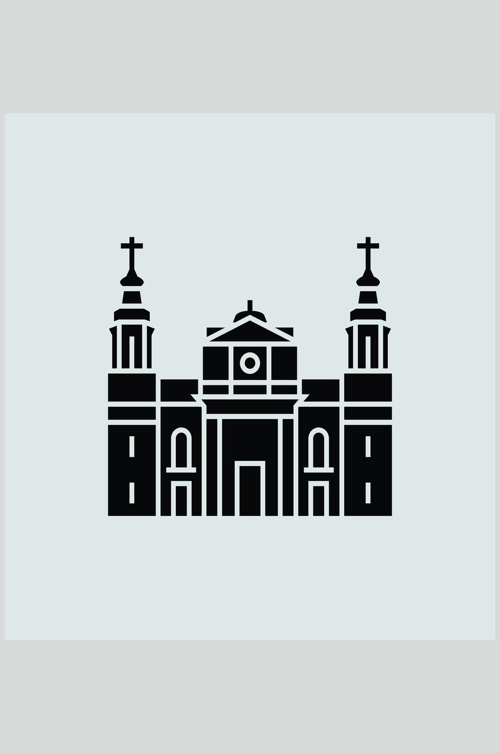 黑白积木搭建风国家建筑图案矢量素材素材