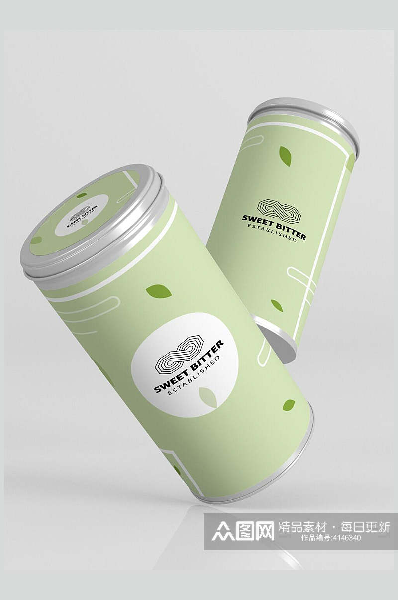 杯子叶子绿色茶叶包装设计展示样机素材