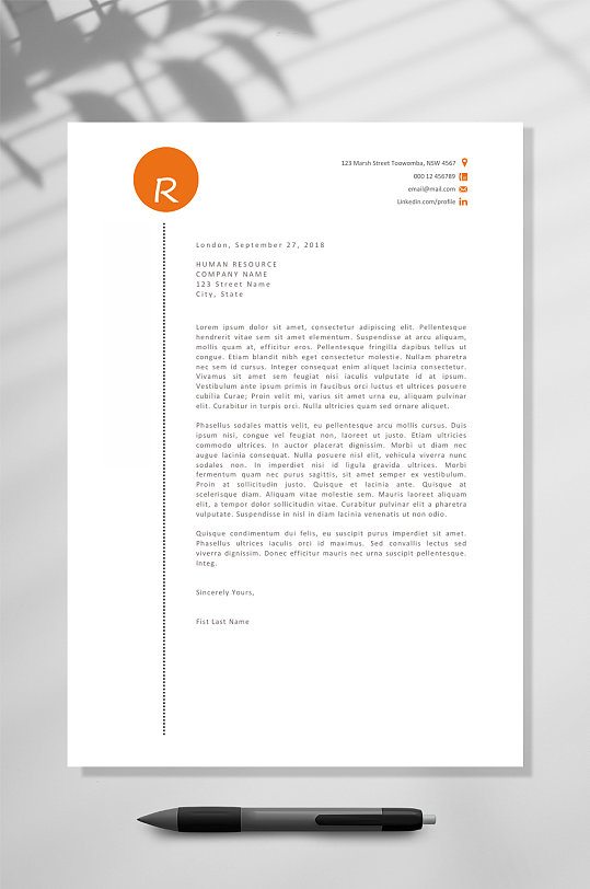 橙色国外英文简历WORD模板-众图网