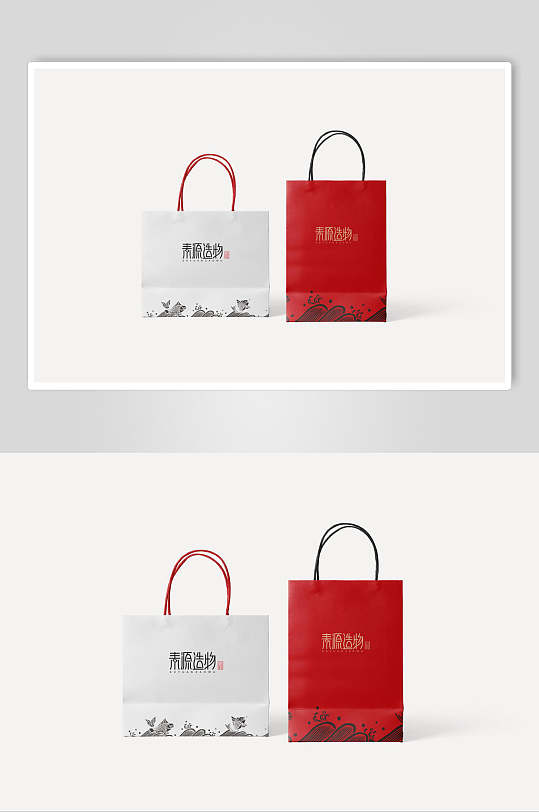 红白打包手提袋样机-众图网