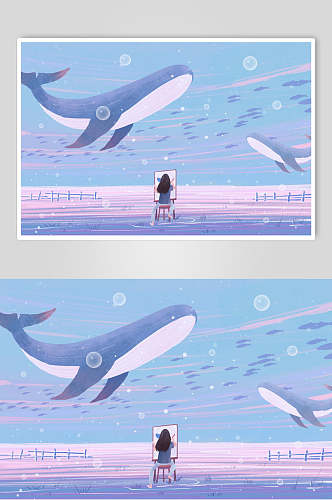 写生鲸鱼插画素材
