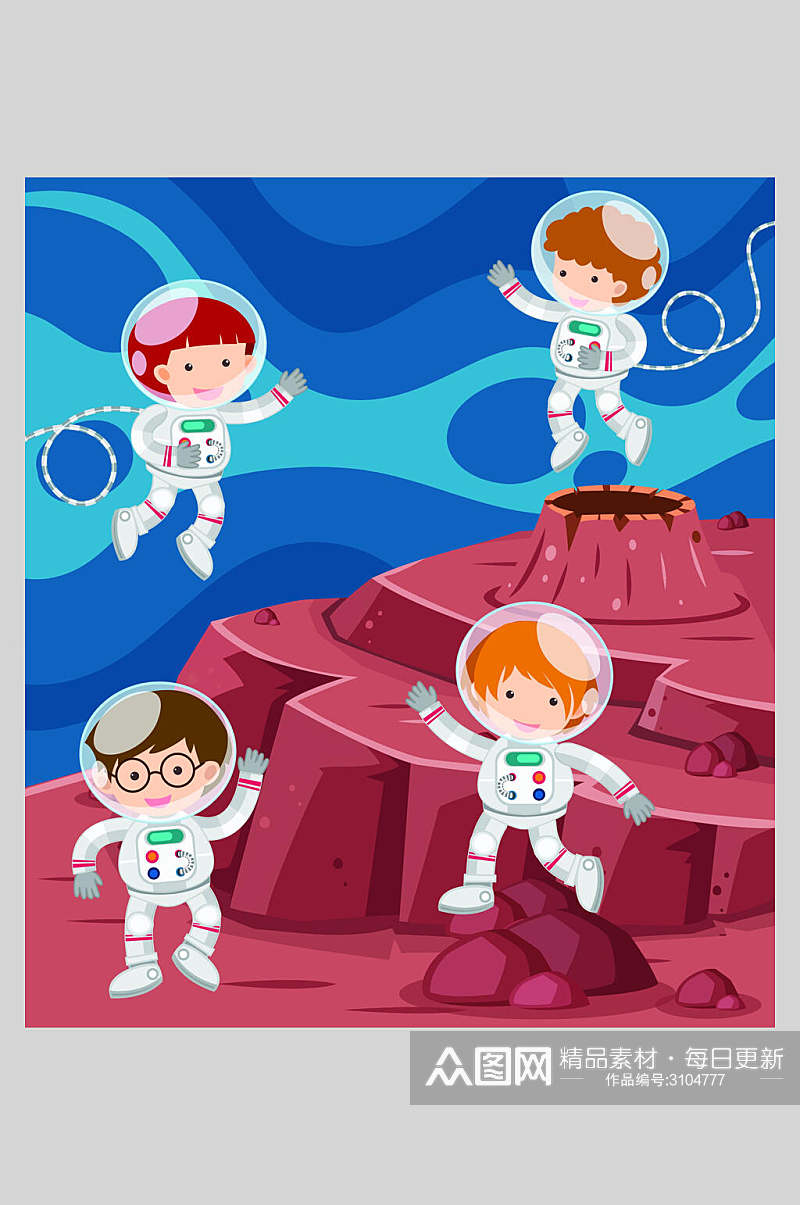 卡通红蓝色太空宇航员矢量插画素材素材