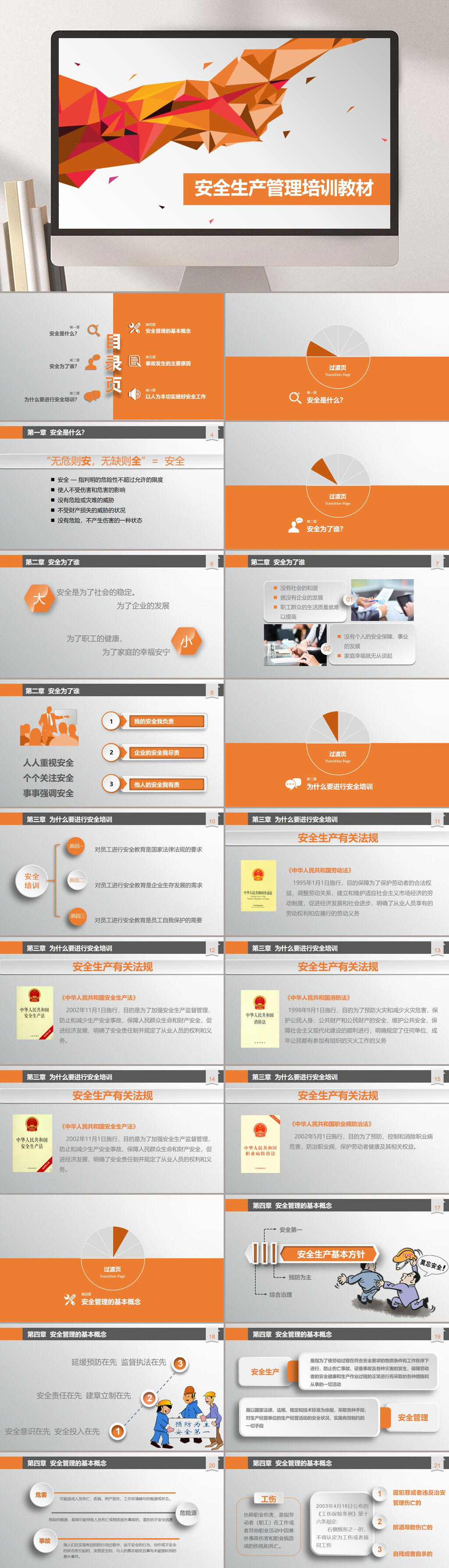 橘色几何体企业安全管理PPT素材