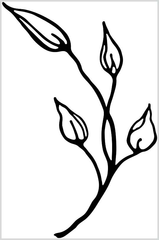 黑色粗线条描绘典雅花卉矢量素材